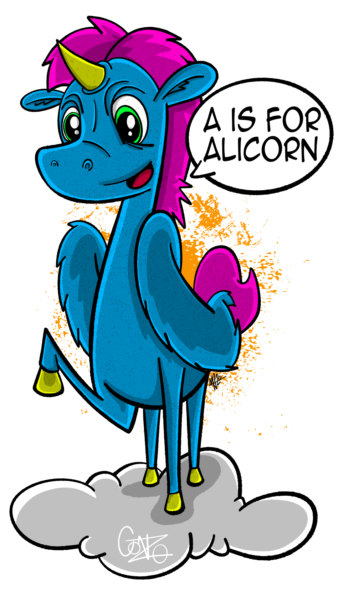 A beautiful, friendly Alicorn soaring gracefully above a blanket of soft, cozy bedtime clouds.