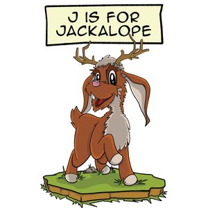 A fuzzy, long-eared Jackalope proudly showing off a set of miniature deer antlers.