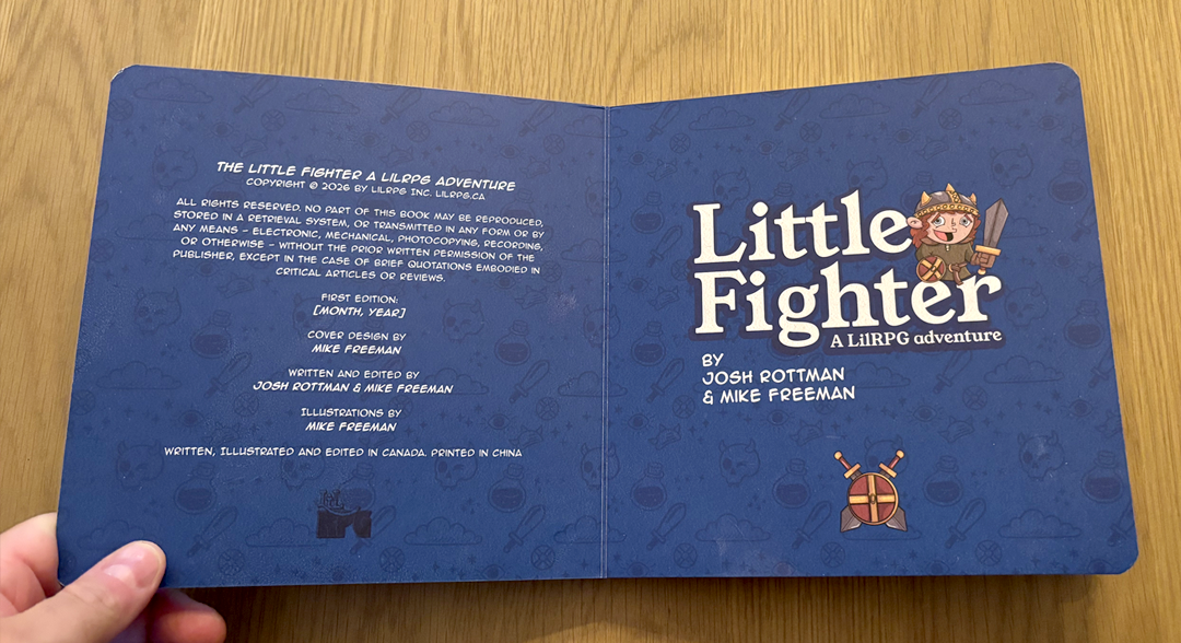 The title page of Little Fighter: A LilRPG Adventure, featuring the book's title and subtitle in a bold, playful font.