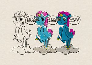 A beautiful, friendly Alicorn soaring gracefully above a blanket of soft, cozy bedtime clouds.