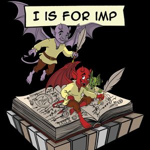 Small Imps with bat wings crowded on a wizard's open spellbook, making some unwanted edits.